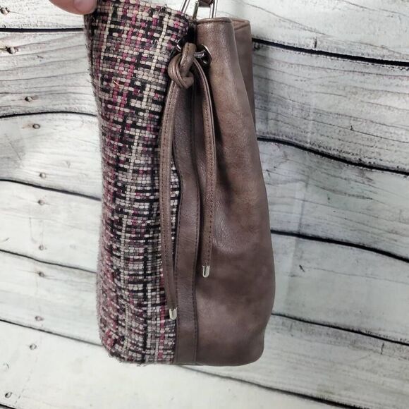 Coco + Carmen Vegan Leather & Tweed Shoulder Bag – Brown/Pink Plaid Purse Tote - Picture 4 of 16